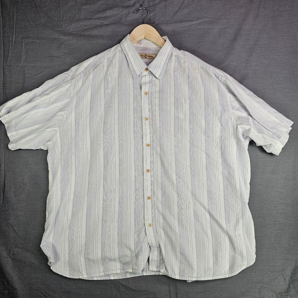 Tommy Bahama Short Sleeve White w/Blue Stripes Shirt Men's 2XL
